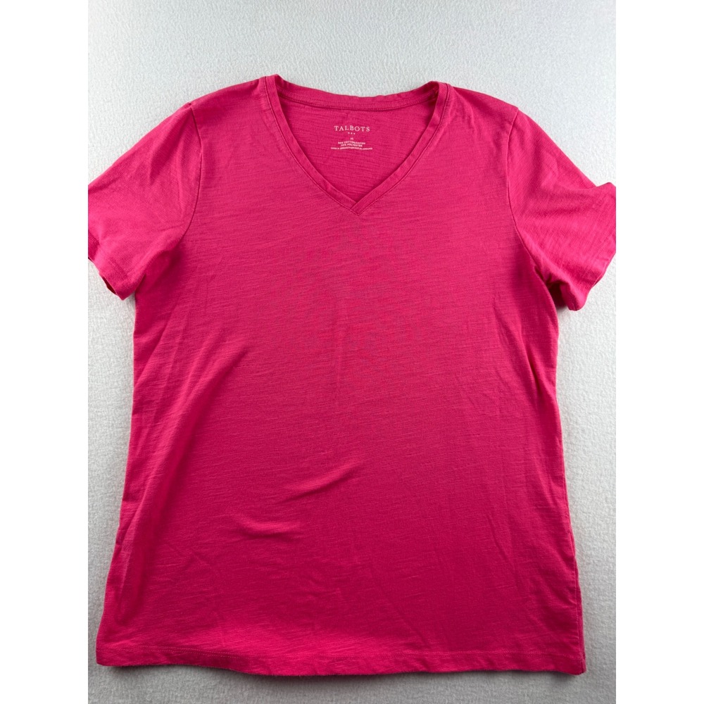 Talbots Womens Pink V-Neck Short Sleeve Slub Knit Cotton Blend T-Shirt Size M